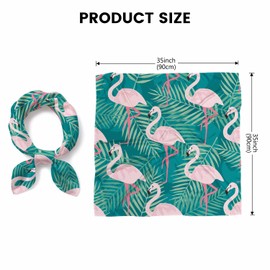 Xuwenz Bandana Pink Flamingo Soft Comfortabletropical Leafs Birds Silk Scarf for Women Hair 90x90 CM