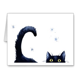 Sneaky Black Cat Set of 10 Art Note Cards by Watercolor Artist DJ Rogers