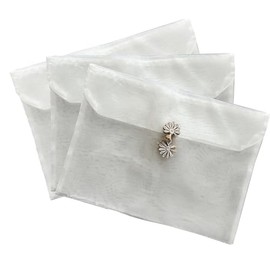 3 Pieces Scarf Storage Bag Beige Encrypted Matte Button Yarn Envelope Silk for Scarf Gifts Organza Clothing Wardrobe Organizer Packaging Bags 10.6 x 14.5 Inches (White 2)
