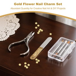 KGCGJVB 200Pcs Flower Charms for Nails Gold Mini Blossom Nail Charm Accessories with Minimalist Small Flowers and Gems Cute Nail Decorations for Women DIY Manicure Nail Art Designs