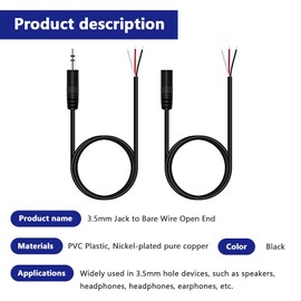Xiatiaosann 3.5mm Jack to Bare Wire Open End TRS 3 Pole Stereo, Female & Male Plug 1/8" 3.5mm Jack Plug Connector Audio Cable for Headphone, Speaker, Home Stereo, Cable Repair (10 Pcs)