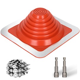 #3 Metal Roof Pipe Flashing, Metal Roofing Pipe Flashing Boot Fits Pipe OD 1/4" to 5 3/4" Wide, Includes Flexible Silicone High Temp Roof Vent Boot, Hex Socket x2, Roofing Screw x50, Square Base, Red
