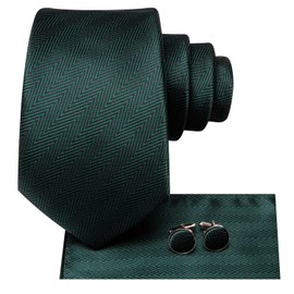 Dubulle Mens Hunt Green Striped Tie WOVEN Necktie for Men and Handkerchief Cufflinks Set Wedding Formal Business