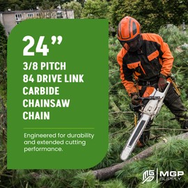 MGP Supply 24in Solid Carbide Full-Chisel Chainsaw Chain Loop | 3/8in | .050 Gauge | Fits Stihl, Oregon, and Husqvarna Chainsaws (84 Drives for 24" Bar)