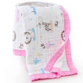 Jay & Ava Muslin Cotton Baby Blanket for Newborn & Toddler, 4 Layers, Super Soft, Breathable Quilt, Stroller Blanket, Nursery & Crib Blanket, Shower & Registry Gift, 42" x 42" (Pink Zebra)
