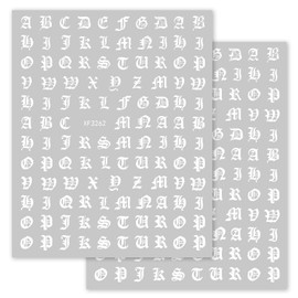 Nails Stickers Alphabet Calligraphy English Letters [White] Nail Sticker Nail Art Self Nail Decoration [2 Sheets] Glitter Punchy Round NAS-026