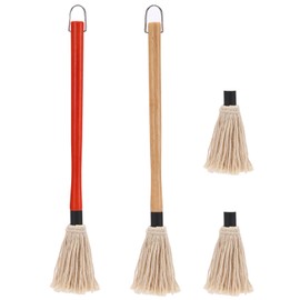 2 Pack 18 inch Grill Basting Mop with Wooden Long Handle and 2 Extra Replacement Brushes for BBQ Grilling Smoking Steak (Nature Wood & Brown)
