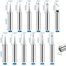 Pack of 12 Soldering Iron Tips, 900 m Soldering Tip Replacement Soldering Tips Set, Alloy Soldering Tips Use, Soldering Iron Tips Set for Soldering Stations, Welding Equipment Accessories, Compatible