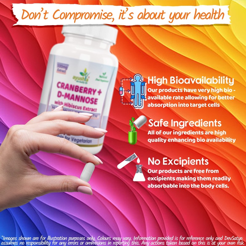 Ayushya Cranberry D-Mannose with Hibiscus Extract Capsules UTI Bladder Support