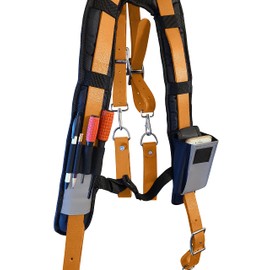 Leather Gold Tool Belt Suspenders 9850-ORN | Adjustable, One Size Fits All | Durable Padded Straps, Commercial Grade | Contoured Yoke for Back Support and Even Load Distribution in Construction Work