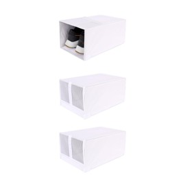 Surblue Shoe Storage Boxes Foldable Shoe Box Organizer with Lid Collapsible Stackable Shoes Cases for Living Room, Closet,3Pcs,White