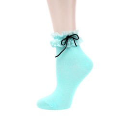 Benefeet Sox Women Ankle Socks Girls Cute Lace Ruffle Frilly Anklet Socks with Bow Kawaii Princess Ankle Dress Socks Casual Low Cut Cotton Socks with Ruffle Novelty Fun Ankle Socks, Blue