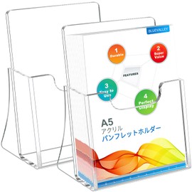 BlueValley A5 Acrylic Catalog and POP Advertising Stand, Brochure Stand, Clear Flyer Case, Postcard Holder Tabletop Storage and Display Stand for Store Promotion, Exhibitions and Events, Trade Fairs