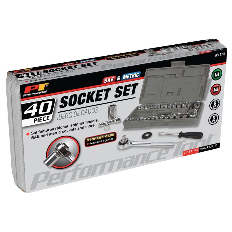 Performance Tool W1173 SAE/Metric 40-Piece SAE and Metric Socket Set,