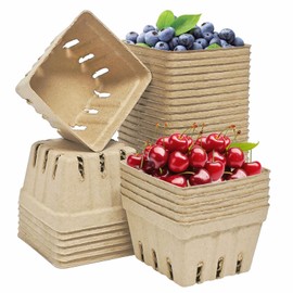 30 Pcs Natural Pulp Fiber Berry Basket Small Vented Berry Picking Basket Small Container Holder for Fruits Vegetable Farmer Market Grocery