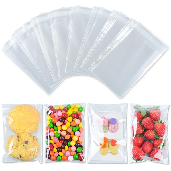 Oueliche 350 Pcs 4x6" Clear Cookie Bags, Self Sealing Cellophane Treat Bags, Great for Gift Giving or Party Favors Packaging, Resealable Candy, Dessert, Bakery Cello Wrapper Bags