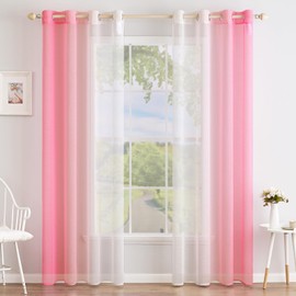 MIULEE Set of 2 Voile Curtains, Two-Tone Curtains with Eyelets, Transparent Curtains, Window Curtains, Translucent, for Bedroom, 140 x 225 cm, Pink