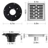 EXF Square Shower Floor Drain 6 Inch Brushed Nickel, Stainless