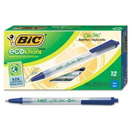 BIC CSEM11BE Ecolutions Clic Stic Retractable Ballpoint Pen, Blue Ink, 1 mm, Medium, Dozen