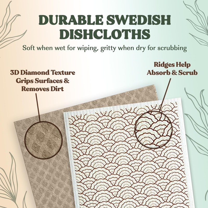 FEBU Swedish Dishcloths for Kitchen | 5 Pack Fruit Pattern