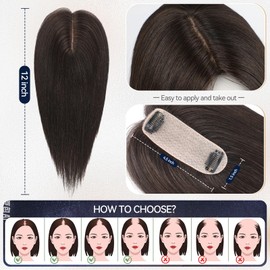 starluck Hair Toppers for Women Real Human Hair 4.5"*1.5"Silk Base Natural Black HairPieces No Bangs 100% Real Human HairToppers for Women with ThinningHair Cover Gray HairRoot