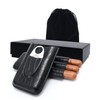 Zigarren Etui, 3 Halter echtes Leder Zigarrenetui mit silbernem Edelstahl