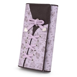 UTO Women's and Girls' PU Leather Long Purse Clutch Cute Bow Purse Women Large Capacity Wallet for Valentine's Day Mother's Day Birthday Memorial Day Christmas New Year, 0204 Purple, Modern