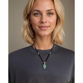 Wizock Simple Spiritual Black Agate Beaded Necklace Good Luck Aventurine Skull Pendant Necklaces for Women Protection and Prosperity Evil Eye Jewelry