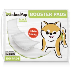 WICKEDPUP Dog Diaper Liners Booster Pads for Male and Female Dogs, 100ct | Disposable Diaper Inserts fit Most Reusable Pet Belly Bands, Wraps, and Washable Period Panties