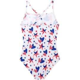 Belovance - Traje de baño de una pieza para niñas, con tirantes cruzados, lindos para niños, piscina, playa, secado rápido, 4 a 12 años, bandera, 5-6 Años