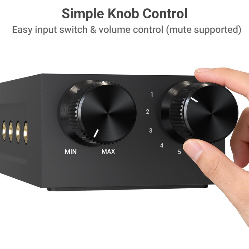 Cubilux 3.5mm 6-in-1 Stereo Audio Switcher with Volume Control &