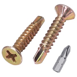 SKIR'CO (Pack of 100) DIN 7504 P Galvanised Yellow 3.9 x 22 mm Self Drilling Screws for Metal Countersunk Head Tapping Screw (100, 3.9 x 22 mm)