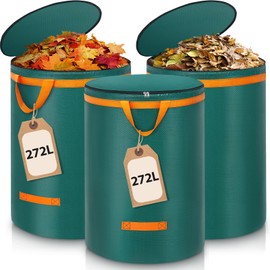 Enbagold 3 x 272 L Garden Waste Sacks Sturdy Leaf Bags with Lid and Handles Garden Bag Large Garden Waste Bags Garden Bags Green Cutting Bag Self-Standing Green Cutting Bags Waste Bag for Garden Waste