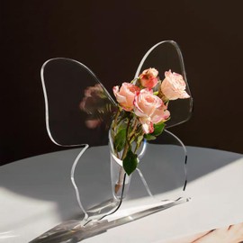 FOWSEEK Butterfly Flower Vase - Clear Acrylic Vases for Flowers, Modern Single Rose Vase Home Decor, Unique Decorative Vases for Desktops Bookshelf Bedroom Wedding Housewarming Gifts