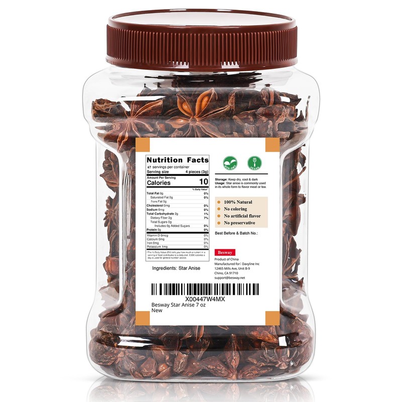 Besway Chinese Star Anise 7 oz, Whole Star Anise, Fresh,
