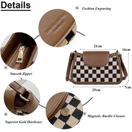 RTGGSEL Women's Contrast Color Plaid Striped Saddle Crossbody Shoulder Underarm Satchel Handbag Tote Clutch Purse Hobo Bag (Plaid Black)