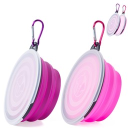 SLSON Dog Bowls Pet Collapsible Bowl with Cover Lids,2 Pack Dog Travel Bowls Portable Foldable Cat Water Dish Bowl for Pets Walking Parking Camping (Pink and Purple, Small)