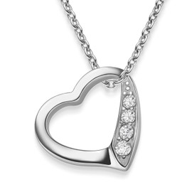 Heart Necklace Sterling Silver 925 for Women | Heart-Shaped Pendant with Zirconia Gem Stones | I Love You Gift Romantic Gifts for Her Girlfriend Ladies Girls Anniversary Birthday Presents Jewellery