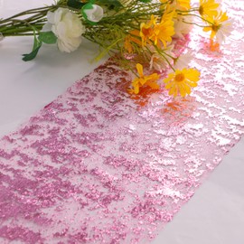 Snowkingdom 2 Pieces Pink Table Runner, 11 x 108 Inch Sequin Glitter Sparkle Foil Metallic Pink Thin Mesh Table Runner Roll Birthday Party Pink Decorations for Valentine's Day Wedding