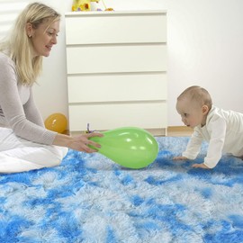 Terrug Fluffy Area Rug for Bedroom, Tie-Dyed Blue 4x6 Ft Throw Rug for Living Room Kids Room, Ultra-Soft Plush Washable Carpet with Non-Slip Rubber Backing, Cozy Floor Decoration