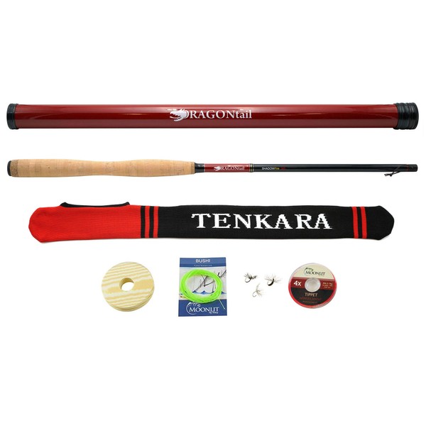 DRAGONtail Shadowfire 365 12' Tenkara Rod Plus Complete Starter Package – Flies, Leader, Tippet, Line Holder, Storage Tube, and Rod Sock