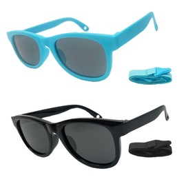 SAIIURV 2 Pairs Kids Sunglasses with Strap Toddler Children Classic Style Beach Shades Party Sunglasses for Boys Girls, Outdoor Sunshade Sun Glasses for Birthday School Beach (2 Colors)