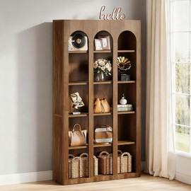 Tribesigns 5-Tier Farmhouse Arched Bookshelf, 70.87-Inch Mid Century Modern Arched Bookcase with Open Shelves, Tall Book Shelf Vintage Display Storage Shelving Unit for Home Office, Rustic Brown