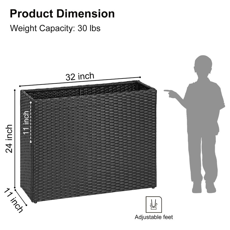 SUNNYPARK Tall Rectangular Planter with Removable Liner, All-Weather PE Rattan