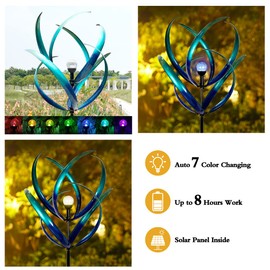 Cyan Oasis 82 inch Wind Spinners Outdoor - Extra Large Outdoor Metal Wind Sculptures Spinners with Solar Light, Windmills for The Yard Garden, Yard Art Garden Lawn Decor - Peacock Blue