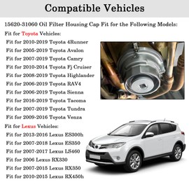 15620-31060 Oil Filter Housing Cap Assembly With Oil Plug Drain, Aluminum Oil Filter Housing Cap, Fit for Toyota Tundra, 4Runner, Camry, Highlander, Tacoma, Avalon, Venza & Lexus, Replace 15643-31050