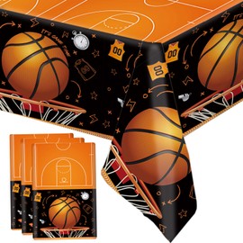 MEHOFOND 3 Pack Basketball Tablecloth, Disposable Plastic Basketball Birthday Table Cloth Rectangle 54x108 inch, Table Cover for Basketball Sports Themed Party Supplies Decorations