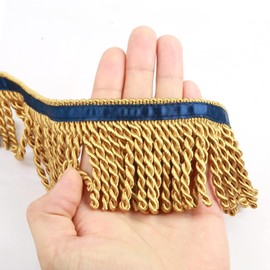HedongHexi Bullion Fringe Trim and Embellishments 5/10 Yard X 2.5 Inches Fabric Trims Sewing DIY Decoration for Clothes Gold Hebrew Fringes with Blue Ribbon