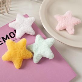 4Pcs Yellow Star Hairpins Solid Color Fluffy Fuzzy Soft Anti-slip Hair Decor Portable Sweet Style Pentagram Bangs Clips Hair Styling Clips,Clips and Barrettes,Hair Clips