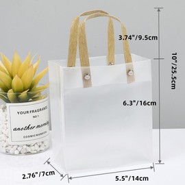 XZJMY 12 Pack Clear Gift Bags with Handle,6.5" x 5.5" x 2.76" Plastic Gift Bags,Reusable PVC Gift Wrap Tote Bags with Ribbon for Wedding, Baby Shower, Birthday Party Favor Bags (Transparent, S)